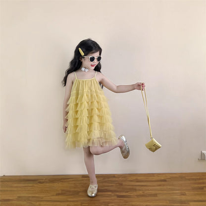 レイヤードイエローシフォンドレス