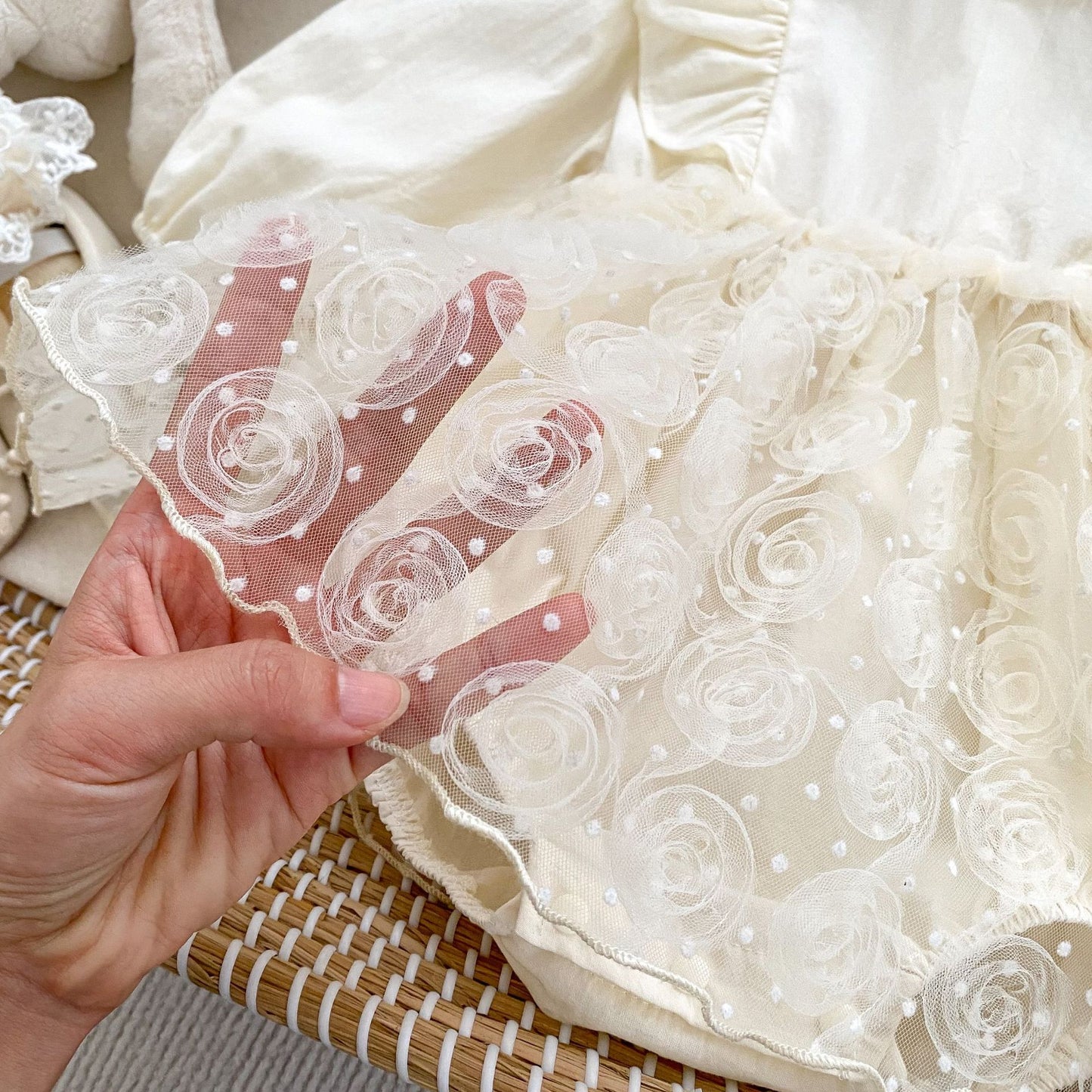 🅽🅴🆆 ローズチュール切替ドレスロンパース