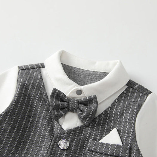 🅽🅴🆆 ストライプグレーフォーマルロンパース