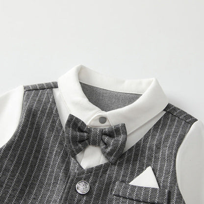 🅽🅴🆆 ストライプグレーフォーマルロンパース