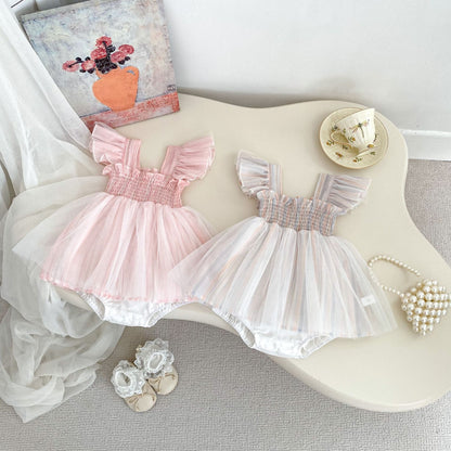 フリルスリーブラブリーチュールロンパース(2color)