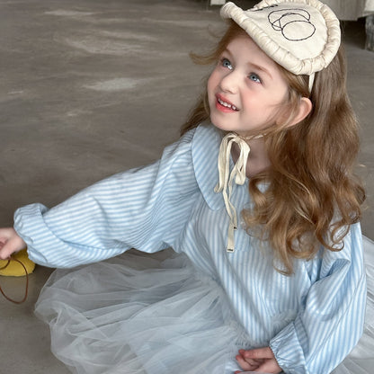 ストライプチュールシャツワンピース