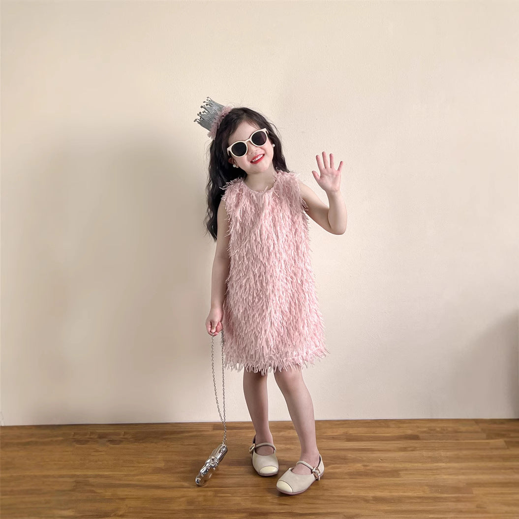 ピンクタッセルノースリーブドレス