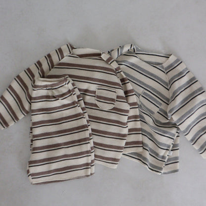 リラックスワッフルボーダーセットアップ(2color)