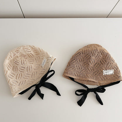 柄編みリボンボンネット(2color)