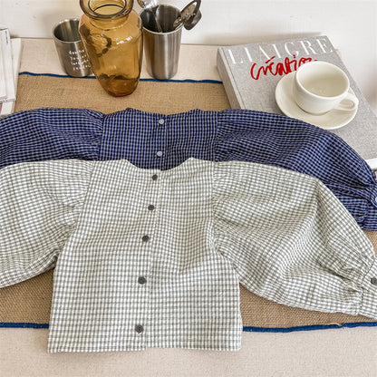 ゆったりぱふチェック柄トップス(2color)