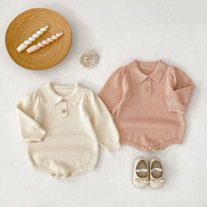 スクエアカラーニットロンパース(2color)