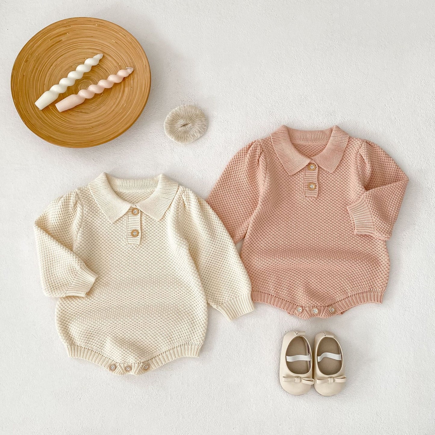 シンプル衿ニットロンパース(2color)