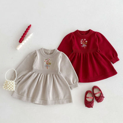 ブーケ刺繍ニットワンピース(2color)