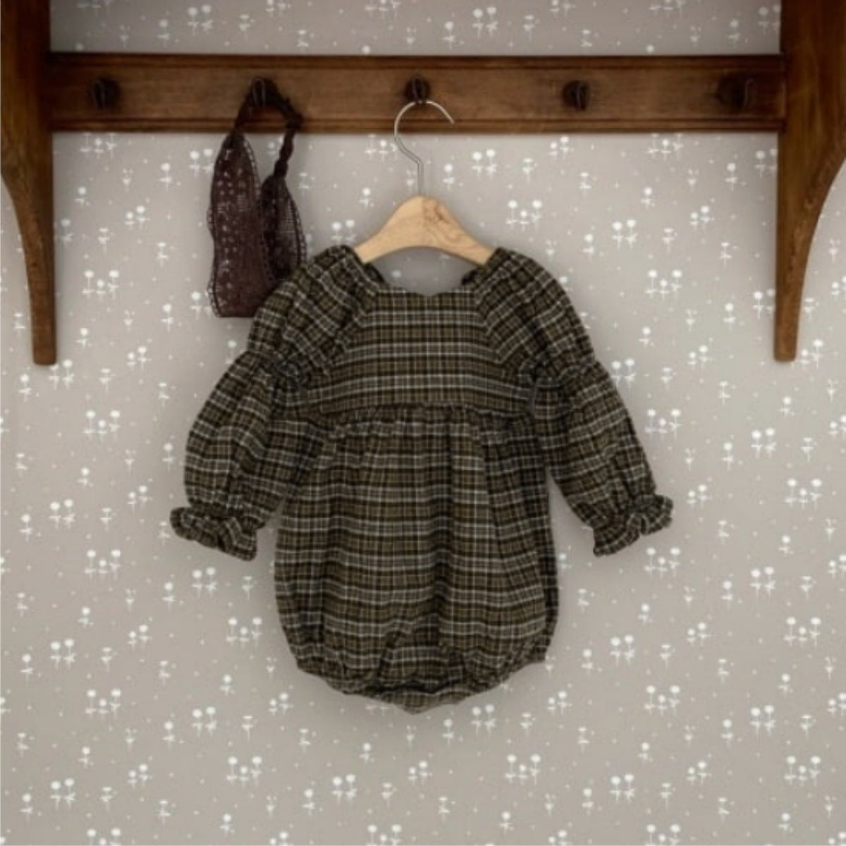 カントリーチェックブラウスロンパース(2color)