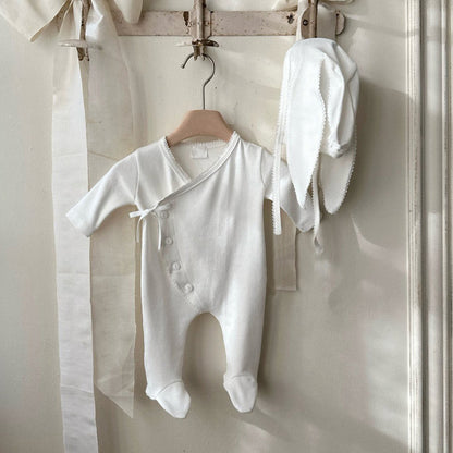 フロントボタンベビーロンパース(5color)