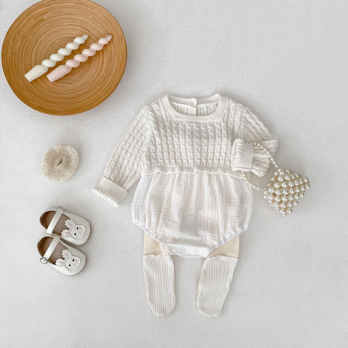 デザインニット切り替えロンパース