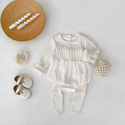 デザインニット切り替えロンパース