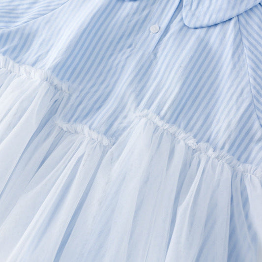 ストライプチュールシャツワンピース