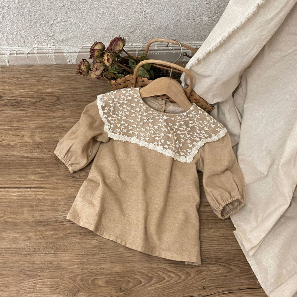 小花レースカラーワンピース