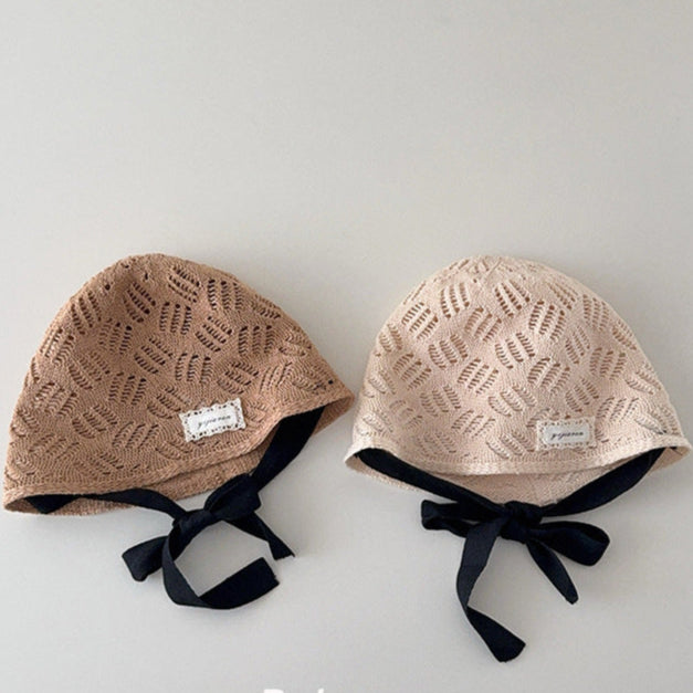 柄編みリボンボンネット(2color)