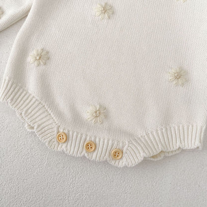 デイジー刺繍ニットロンパース