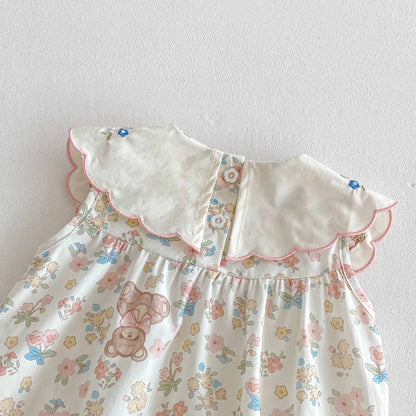 🅽🅴🆆 [66-90] ベア刺繍フリルカラーロンパース