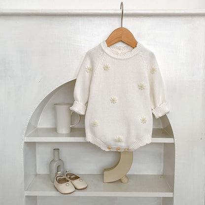 デイジー刺繍ニットロンパース