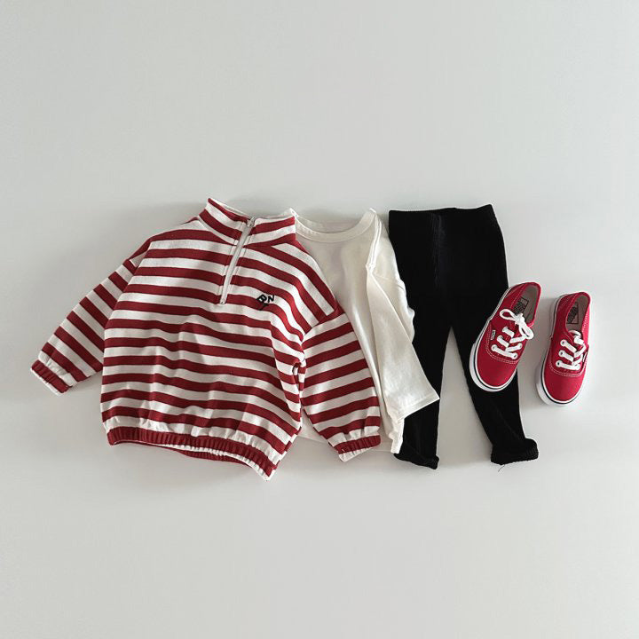 [2color / 80-130] ボーダーハーフジップスウェットトップス