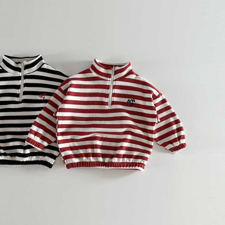 [2color / 80-130] ボーダーハーフジップスウェットトップス