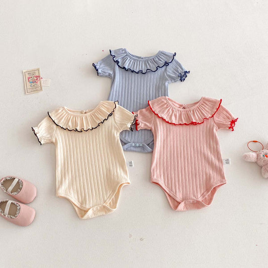 🅽🅴🆆 [3color / 66-90] ラインフリルカラーロンパース