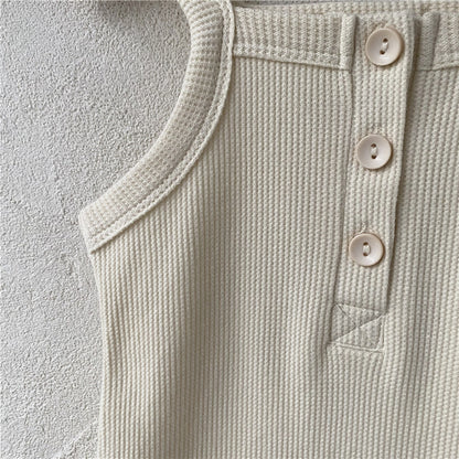 [5color / 66-90] コットンワッフルキャミロンパース