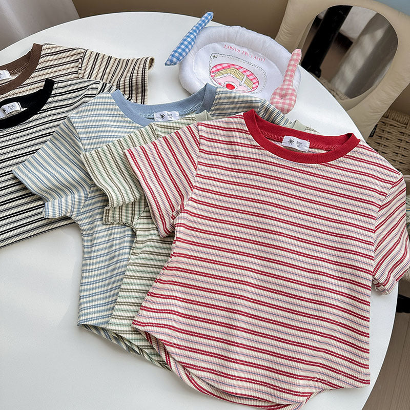 [5color / 90-140] ボーダーカラーサマーシャツ