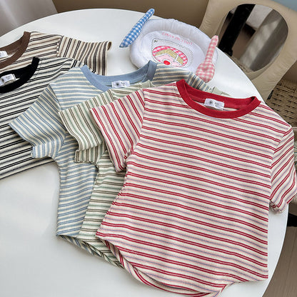 [5color / 90-140] ボーダーカラーサマーシャツ
