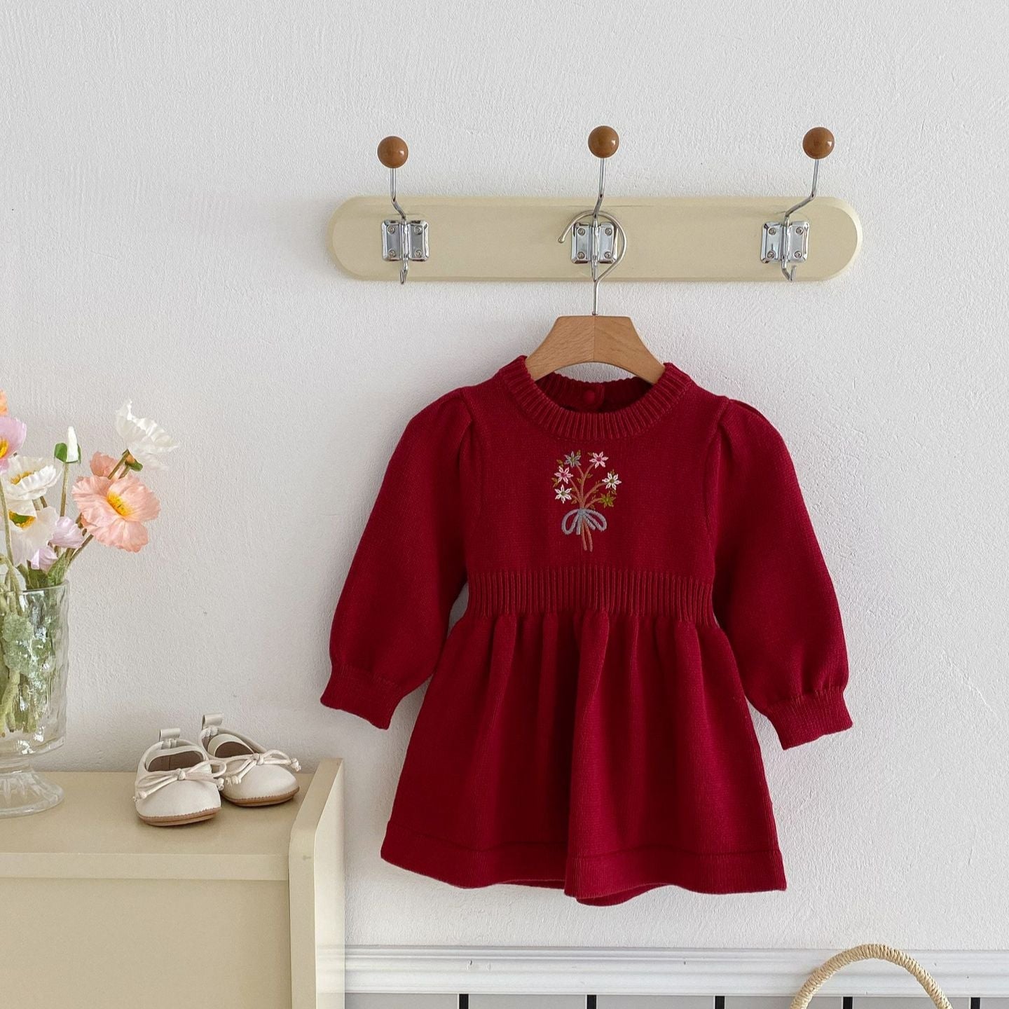 ブーケ刺繍ニットワンピース(2color)