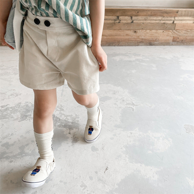 [2color / 80-130] ダブルボタンコットンショートパンツ