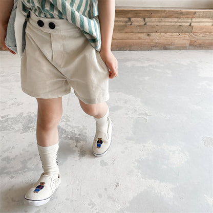 [2color / 80-130] ダブルボタンコットンショートパンツ
