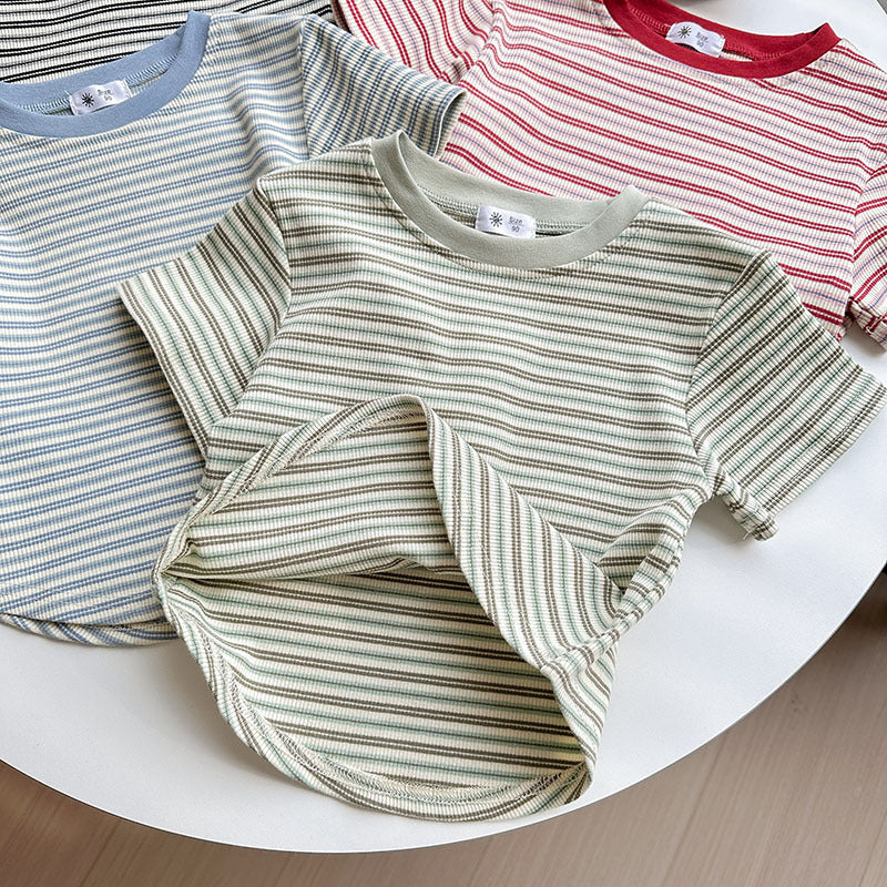 [5color / 90-140] ボーダーカラーサマーシャツ