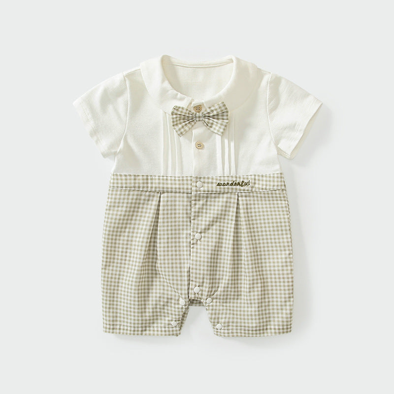 淡色チェックボーイシャツロンパース