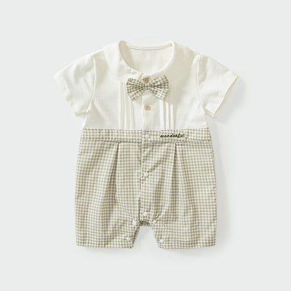 淡色チェックボーイシャツロンパース