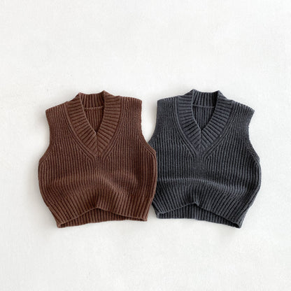[2color / 80-130] Vネックレトロベストニット