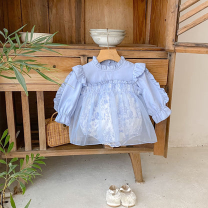 ブルーフローラルシャツロンパース