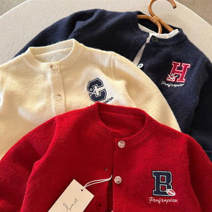🅽🅴🆆 [4color / 90-140] カレッジワッペンニットカーディガン