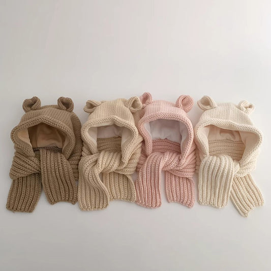 🅽🅴🆆 くま耳ニットフードマフラー(4color)