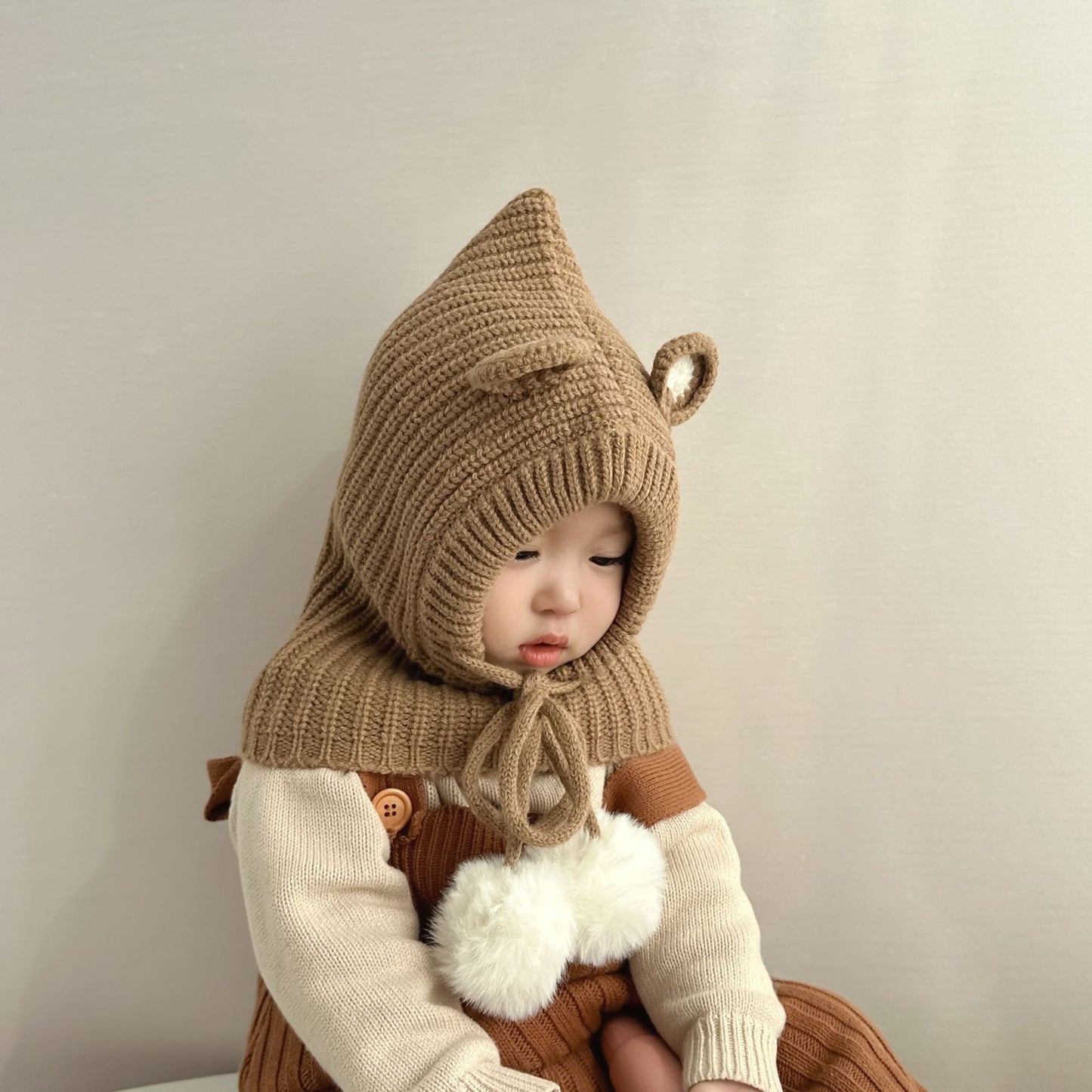 🅽🅴🆆 ぽんぽんクマさんフードニット(5color)