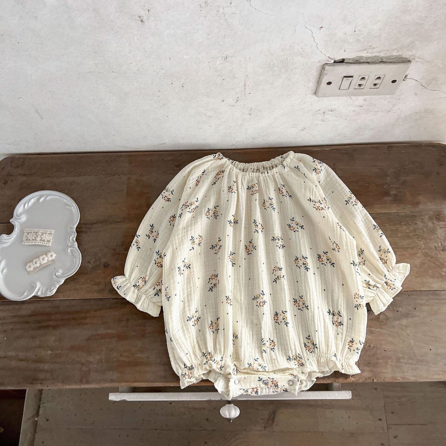 カントリーコットン長袖ロンパース