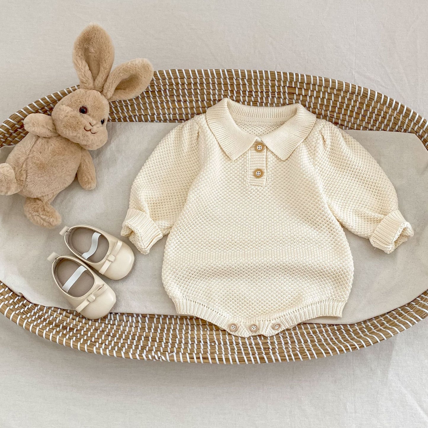 シンプル衿ニットロンパース(2color)