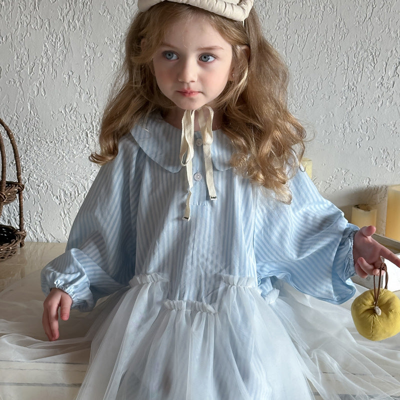 ストライプチュールシャツワンピース