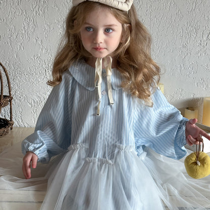 ストライプチュールシャツワンピース