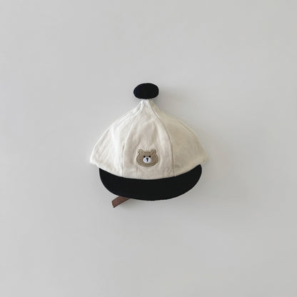 ポンポンナチュラルくまさん刺繍帽子(5color)