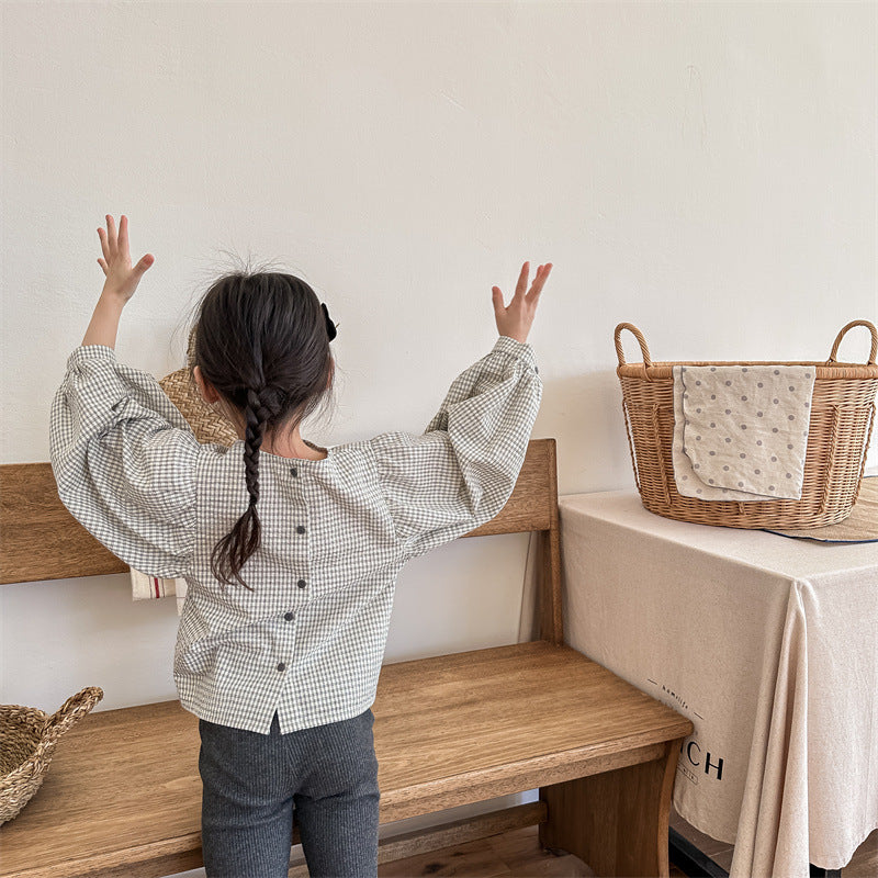 ゆったりぱふチェック柄トップス(2color)