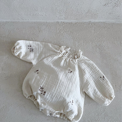 ホワイトフラワー刺繍ロンパース