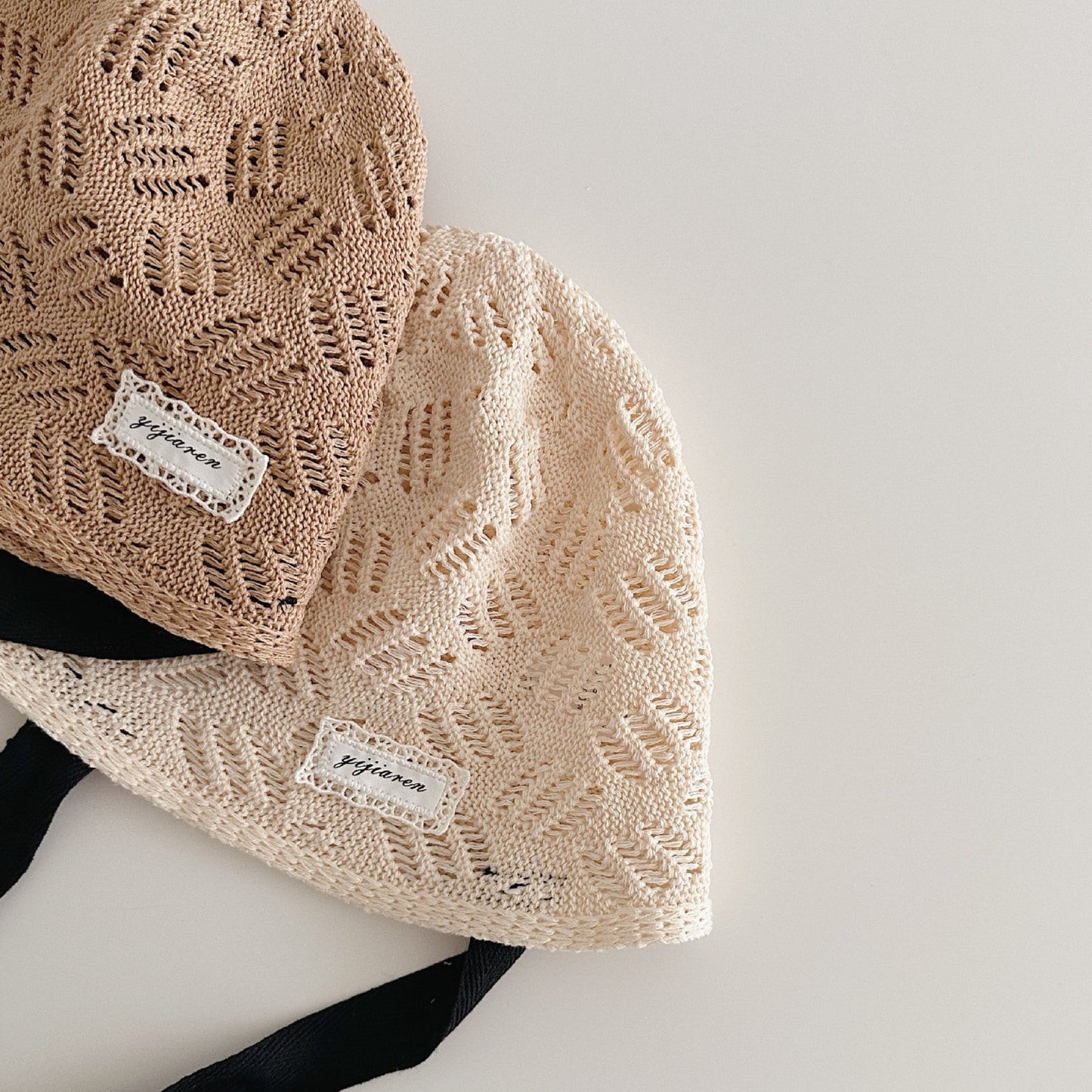 柄編みリボンボンネット(2color)