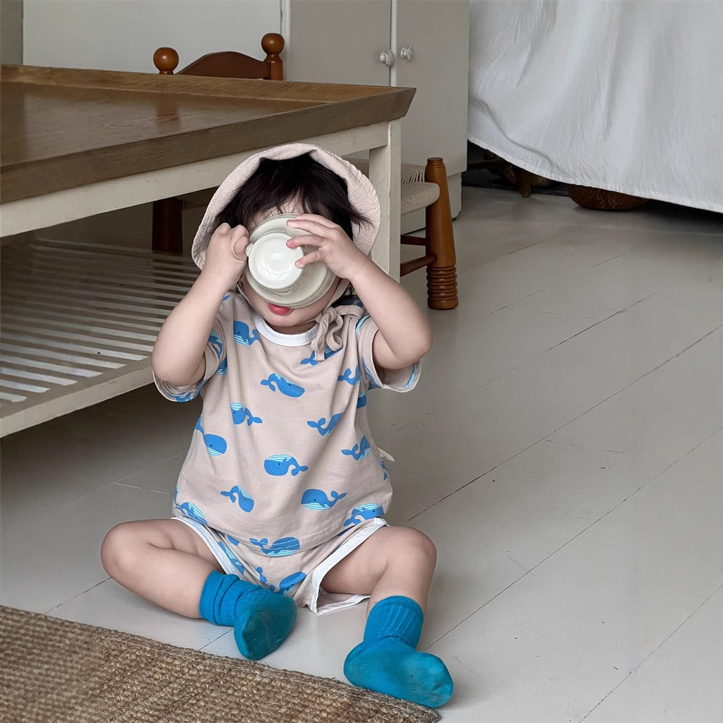 くじらさんドットプリントセットアップ