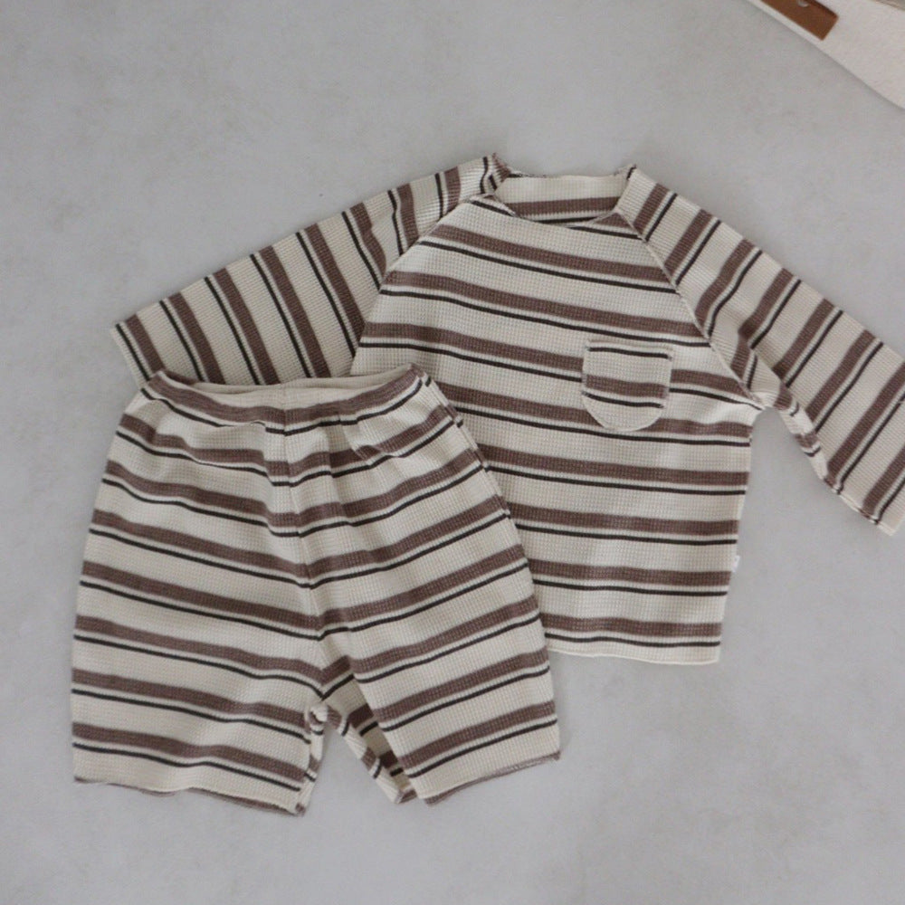 リラックスワッフルボーダーセットアップ(2color)